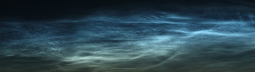 High resolution night cloudscape, noctilucent clouds (NLC) shining in the sky, epic structures...