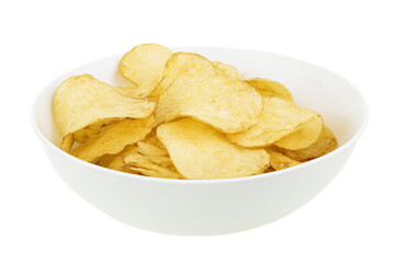 a bowl of chips on a white background