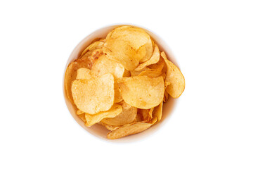 a bowl of chips on a white surface