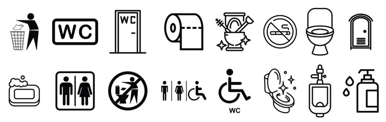 Set icon public toilets sit toilet tissue male toilet women's restroom stock vector illustration.