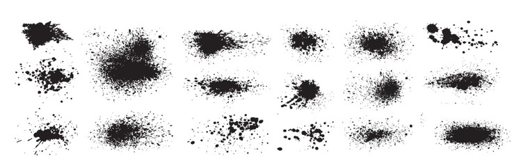 Set ink paint splashes hand drawn design elements isolated vector grunge image black.