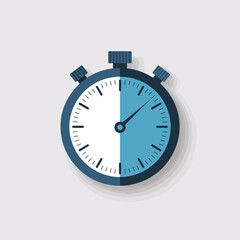Flat Design Blue and White Stopwatch Icon Half Time Elapsed Time Management Concept Illustration
