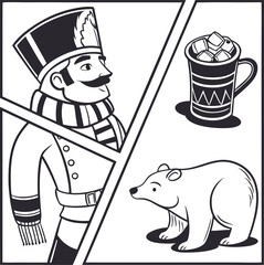 Cartoon vector illustration of a cute polar bear character in a winter hat smiling in the snow, perfect for fun Christmas art