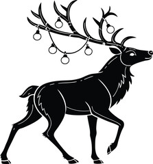 Stylized deer and reindeer vector silhouette illustrations depict various wild mammals with antlers, perfect for nature and Christmas designs
