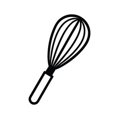 Simple black outline of a kitchen whisk isolated on white background