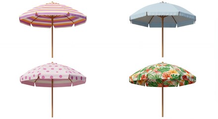 Colorful beach umbrellas variety