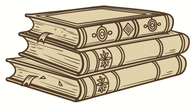 Stack of vintage books antique literature study reading education knowledge library learning bookworm illustration
