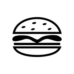 A stacked burger with bun, patty, lettuce and cheese — minimal and bold, drawn in a single stroke.