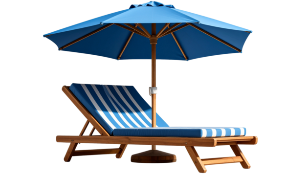 3d beach lounger with umbrella  isolated on transparent background summer beach edits element png