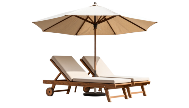 3d beach lounger with umbrella isolated on transparent background summer beach edits element png