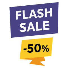 flash sale 50% discount shopping business flat color vector illustration template design