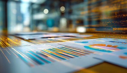 Data analysis and financial charts on a digital workspace