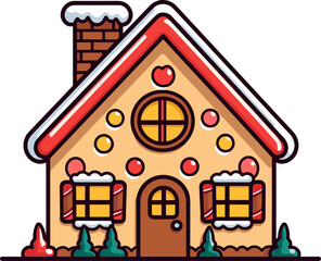 Fototapeta premium Festive Gingerbread House Illustration for Christmas and Holiday Season