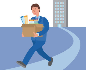 解雇されて会社を去る男性