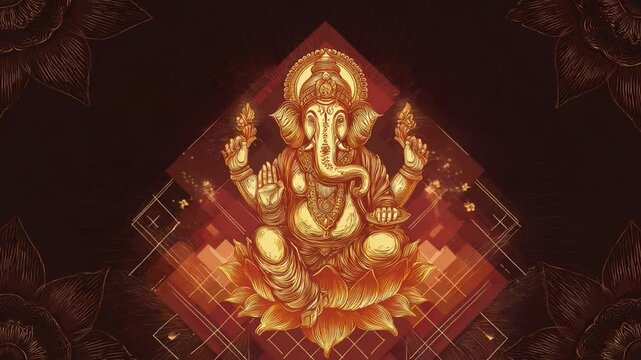 Elegant Ganesh Illustration with Intricate Details on Dark Background for Spiritual and Cultural Themes