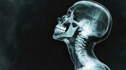 Detailed Human Skull And Spine X Ray Image