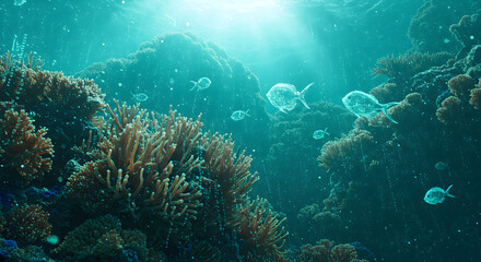 Fototapeta premium coral reef where polyps are microchip circuits