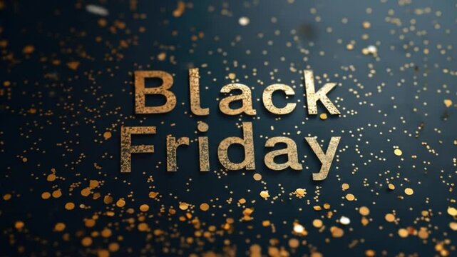 Black Friday luxury gold animated text on festive gold background with bokeh effect, retail promotions, discounts and social media marketing. Big offer on Black Friday sale.