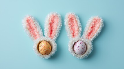 Easter Eggs Displayed In Fluffy Bunny Ears