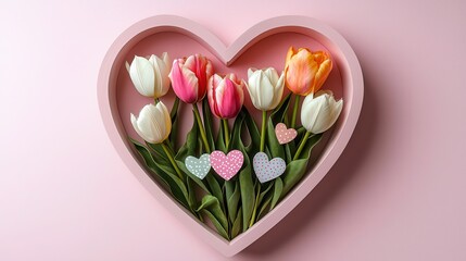 Beautiful Tulip Flowers Arranged Inside Heart Shape