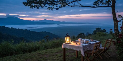 Pre-Dawn Meal with Lantern Light and Scenic View