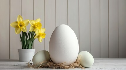 White Egg With Small Green Eggs And Flowers