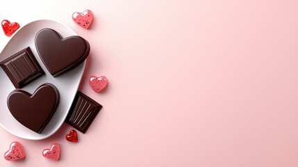 Heart Shaped And Square Chocolates On Pink