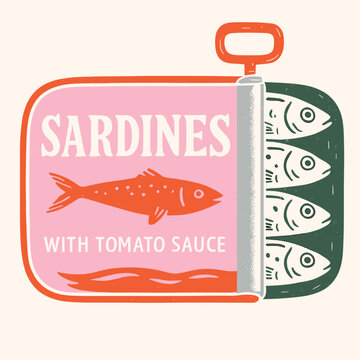 Sardines with tomato sauce tin can retro fish food t-shirt print