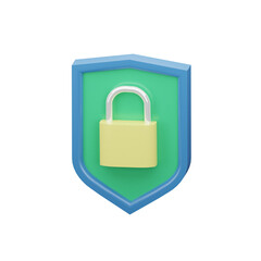 Secure Cloud Storage 3D Icon with Shield and Lock Transparent PNG