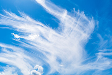 White cirrus clouds with blue sky background
