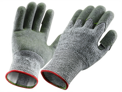 Protective gloves with red trim isolated on a transparent background
