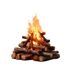 Realistic Campfire with Burning Logs on Transparent Background – Outdoor Camping Fire PNG