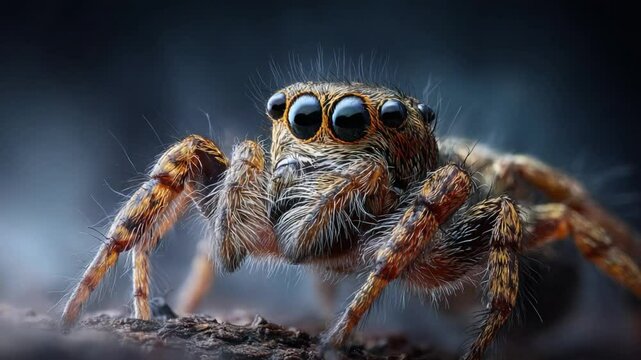Close-up of a Brown Jumping Spider with Intricate Details Captured in Natural Habitat under Soft Lighting