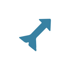 A stylized, blue arrow pointing upwards and to the right, isolated.