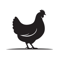 Vector silhouette of chicken or hen isolated on white background. Vector illustration