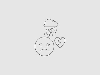 line art illustration conveying sadness and emotional distress
