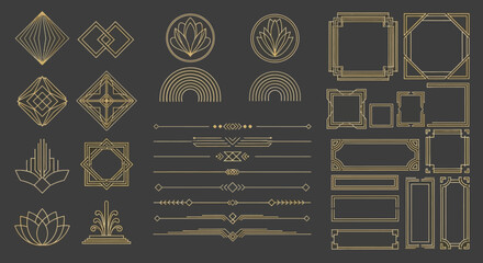 Elegant Art Deco Elements Golden Geometric Shapes and Frames for Vintage Designs