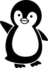 Cute smiling penguin silhouette icon vector.
Flat style cartoon penguin illustration.
Transparent background. SVG.