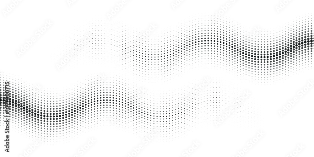 Poster black dotted wave line pattern. halftone undulate net background. abstract stipple particle flow wal