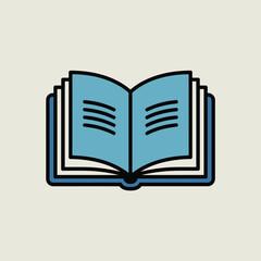 Flat Icon Design of an Open Book with Light Blue Pages and Dark Blue Cover a Simple Vector Illustration of a Textbook or Novel