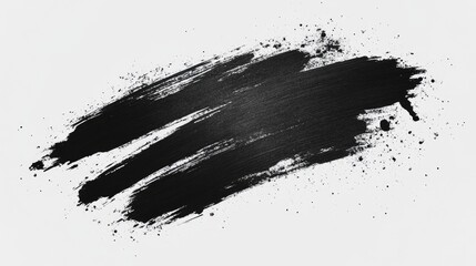 Grunge Black Brush Strokes with Splatter Effect on White Background