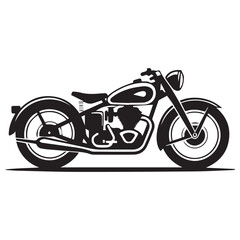 Fototapeta premium Classic black silhouette of a vintage motorcycle with a detailed engine and chrome accents on a white background