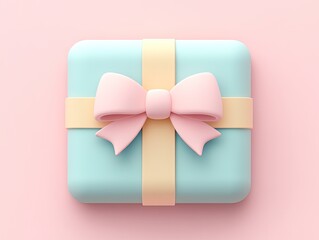 Minimalist 3D icon of a gift box in pastel colors, perfect for celebrations and special occasions, clean background, soft lighting