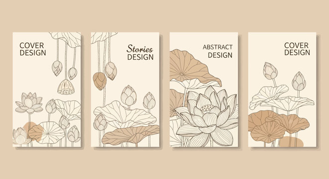 Elegant lotus flower design for book covers or abstract templates, depicting nature's beauty in a minimalistic style. - Powered by Adobe