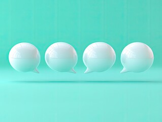 Set of four rounded 3D speech bubbles in white against a vibrant teal background