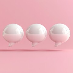Set of four white 3D speech bubbles in soft minimalist style on pink background