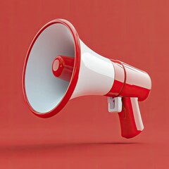 Vibrant 3D megaphone icon with bold red and white design for announcements