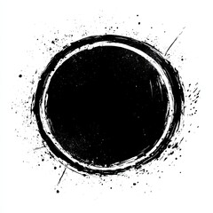 Grunge Black Ink Circle Frame with Splatter Effect and White Background, Vector Design Element with Unique Texture and Artistic Look