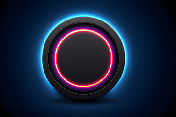 Circular neon button design featuring a glowing pink and blue outline against a dark background, ideal for modern technology interfaces and digital applications