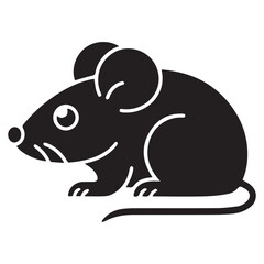 Obraz premium Stylized black silhouette of a cute cartoon mouse with large ears and a round body sitting on a white background